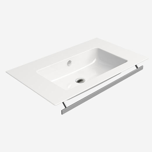 Pura 80x50 colore Bianco Lucido Lavabo con foro troppopieno monoforo predisposto per rubinetteria triforo.  Installazione a sospensione ed incasso. Serie Pura Lavabi Gsi