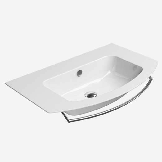 Pura 82x49 colore Bianco Lucido Lavabo con foro troppopieno monoforo predisposto per rubinetteria triforo.  Installazione a sospensione ed incasso. Serie Pura Lavabi Gsi