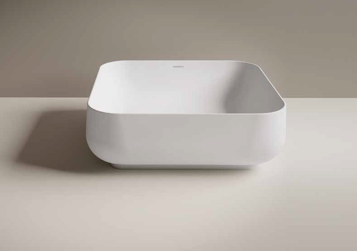 QUBE 1 Lavabo d'appoggio quadro senza troppopieno in ceramica color Panna Srd Ceramiche