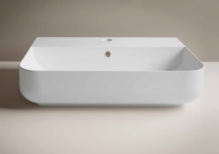 QUBE 4 Lavabo d'appoggio/sospeso quadro monoforo in ceramica color Panna Srd Ceramiche