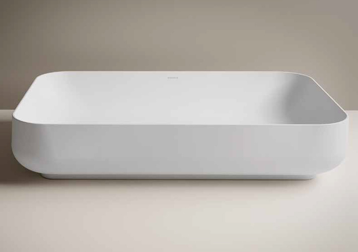 QUBE5 Lavabo d'appoggio quadro senza troppopieno in ceramica color Panna Srd Ceramiche