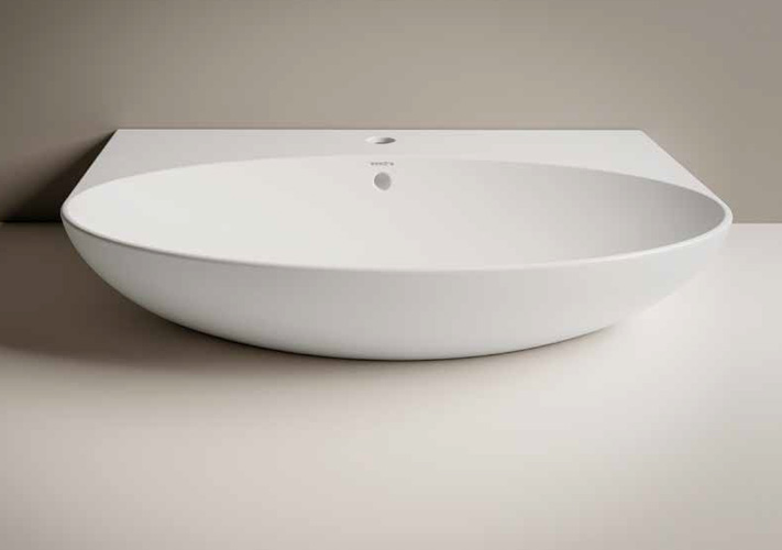 FLAT 4 Lavabo d'appoggio/sospeso ovale monoforo in ceramica color Panna Srd Ceramiche