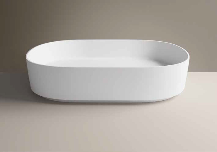 FLAT 8Lavabo d'appoggio tondo senza troppopieno in Livin-Stone® Solid Surface color Panna Srd Ceramiche