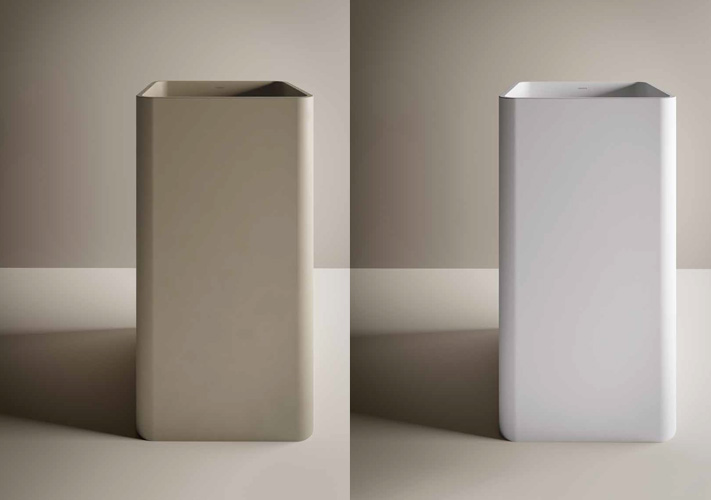 QUBE 7 Lavabo freestanding monoblocco s/troppopieno. in Livin-Stone® Solid Surface color Sabbia e Panna Srd Ceramiche