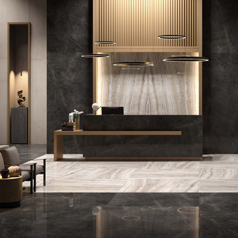 Wall & Floor: Onice Beige LUX+ Book Match / Pietra Grey LUX+ 160 x 160 e 120 x 240 Sensi Wide Marmi Abk Piastrelle & Mosaici