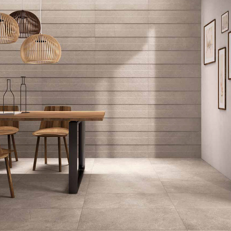 Wall: Listellato 3D Single 1 Warm 20x80 Floor: Single 1 Warm rett. 40x80 Re-Work Legni Abk Piastrelle & Mosaici