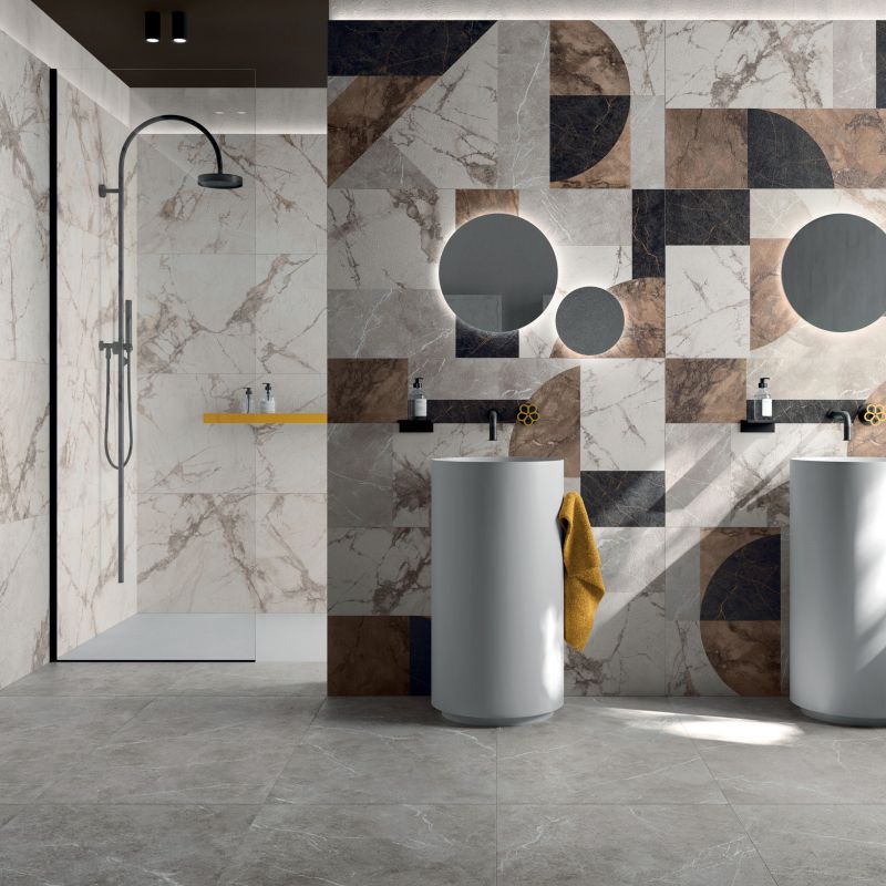 Wall: White 60x120 Abstract 60x120
Floor: Grey 60x120 Epoque Marmo Ariana Piastrelle & Mosaici