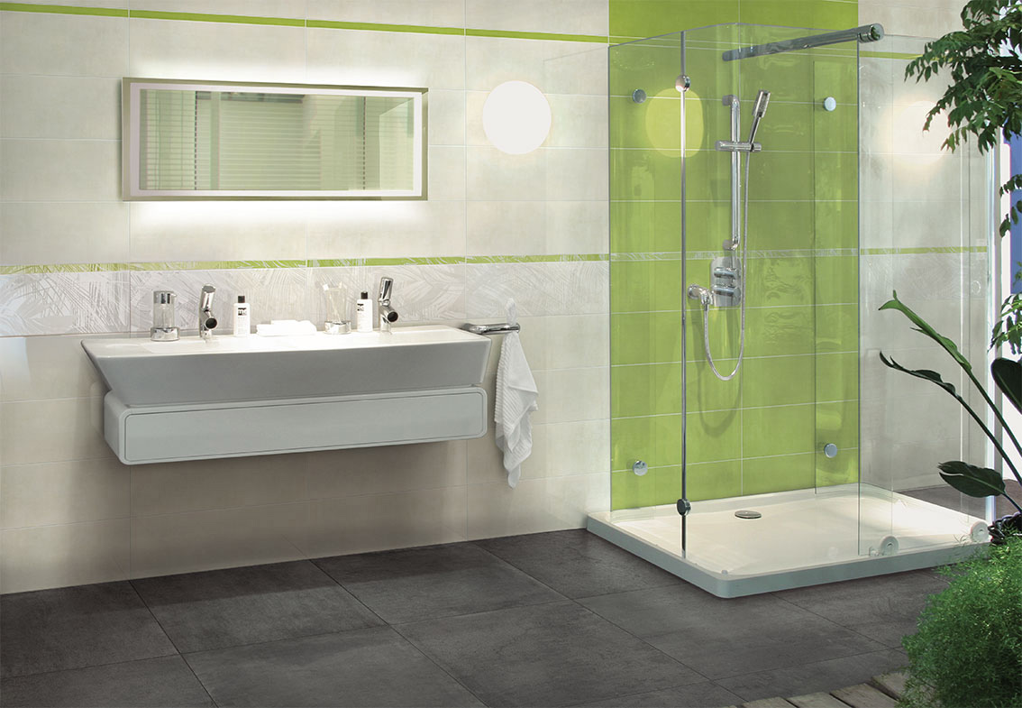 Wall: Bianco 25x75 / Verde 25x75 / Kenzya Lustro Bianco Inserto 25x75 / Kenzya Lustro Verde Listello 3,2x75 / Verde Bacchetta 3,2x75 Serie Colors Rivestimento Arpa Ceramiche Piastrelle & Mosaici