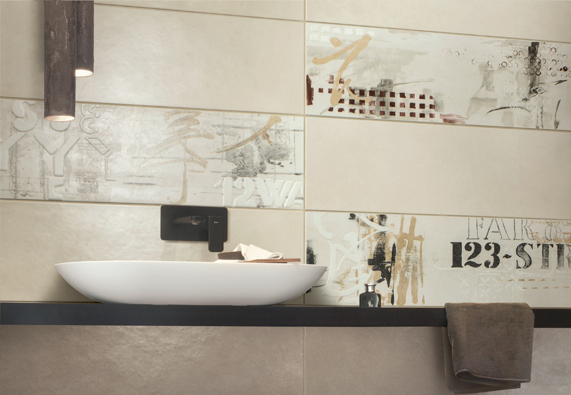 Wall: Crema 25x75 / Tabacco 25x75 / Urban Inserto 25x75 Serie Materia Rivestimento Arpa Ceramiche Piastrelle & Mosaici