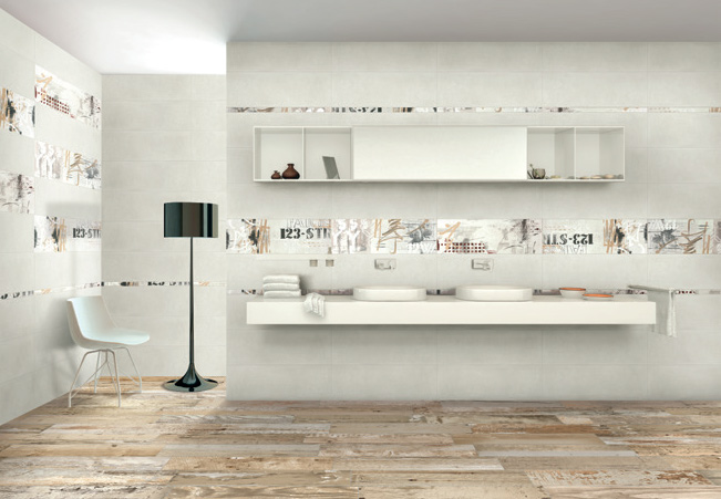 Wall: Crema 25x75 / Urban Listello 3,2x75 / Urban Inserto 25x75 Serie Materia Rivestimento Arpa Ceramiche Piastrelle & Mosaici