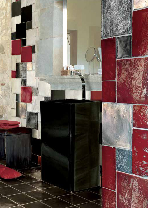 Wall: Cotto Argento 10x10 / 20x20 + Cotto Bianco Perla 10x10 / 20x20 + Cotto Nero Assoluto 10x10 / 20x20 + Cotto Rosso Fuoco 10x10 / 20x20 Serie I Cotti Fatti a Mano Cerasarda Piastrelle & Mosaici