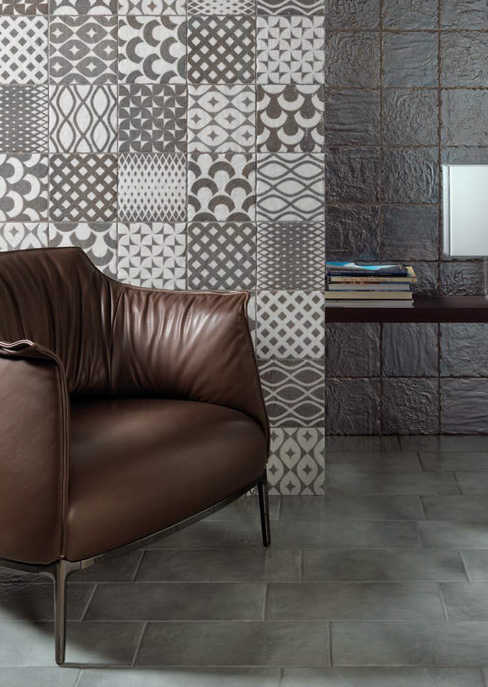 Wall: Wall: Silver + Ossidiana Mix Pergamena 20x20 Floor: Gesso 20x40 Serie Le Ossidiane Cerasarda Piastrelle & Mosaici