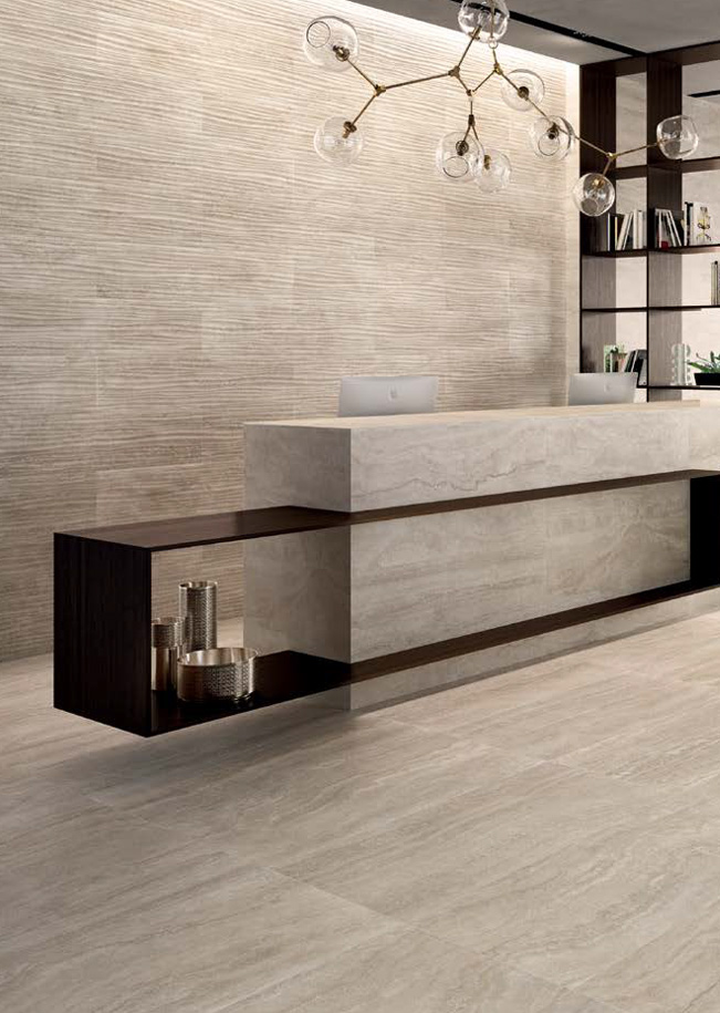 Wall: Beige 30x60 + Decoro Rome Beige 30x60 Floor: Beige 60x120 Eterna Serie Effetto Pietra Emilceramica Piastrelle & Mosaici