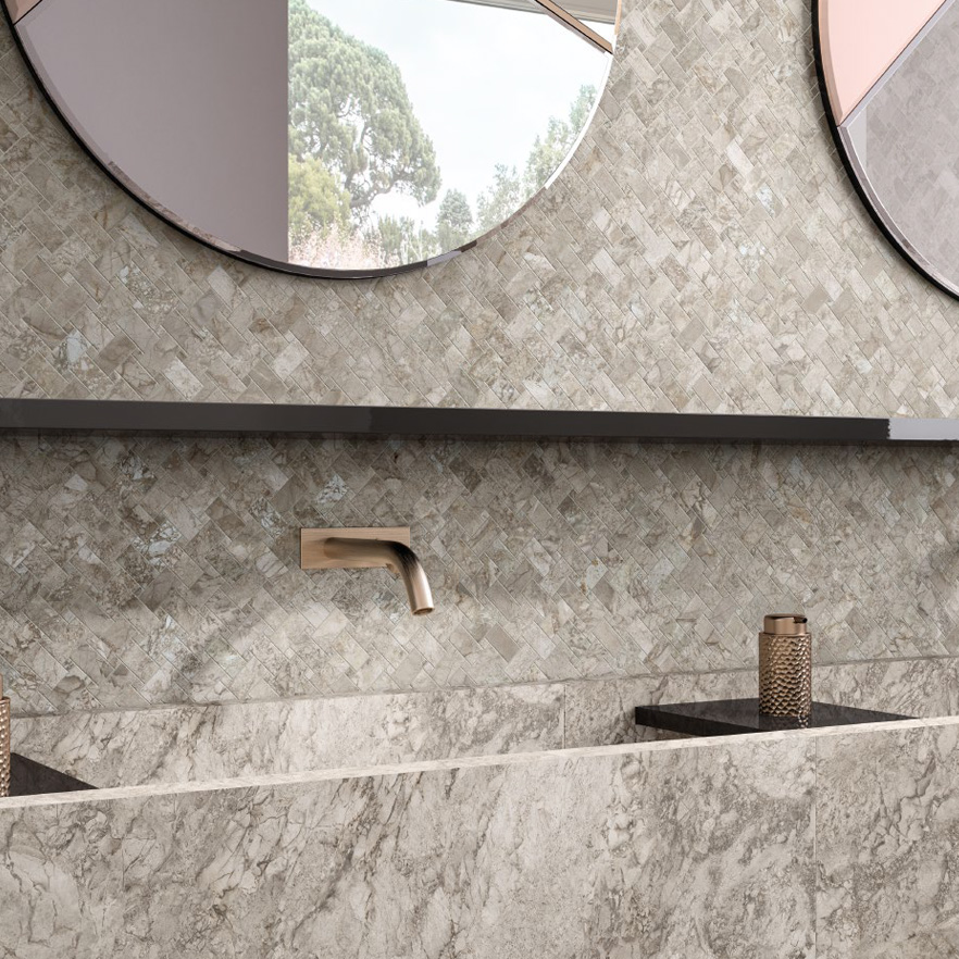 Wall: Breccia Braque Intrecci Naturale 30x30 + Breccia Braque 30x60 Superfice Lappato Lucido o Naturale Gres Porcellanato Rettificato Tele di Marmo Serie Emilceramica Piastrelle & Mosaici