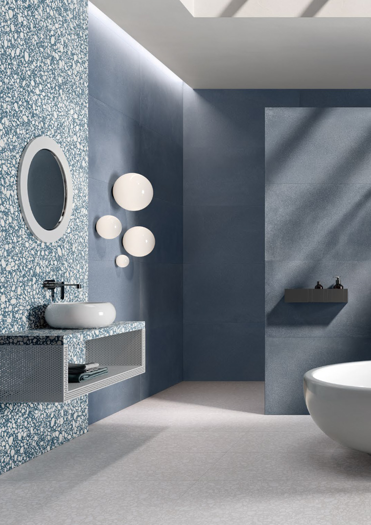 Blue Minimal-Pop 60x120 + White Pop 60x120 Medley Serie Effetto Pietra Ergon Piastrelle & Mosaici