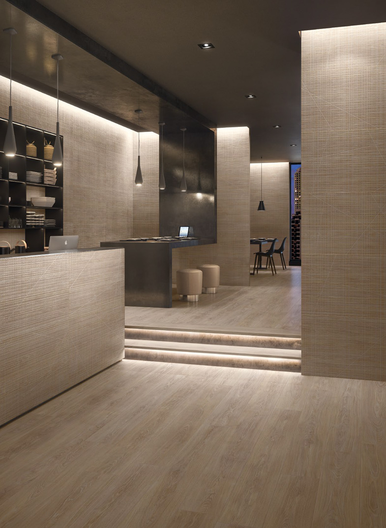 Miele NATURAL R10 Nat. Rett. 20x120 + W-Cage Miele Nat. Rett. 60x120 Woodtouch Serie Effetto Legno Ergon Piastrelle & Mosaici