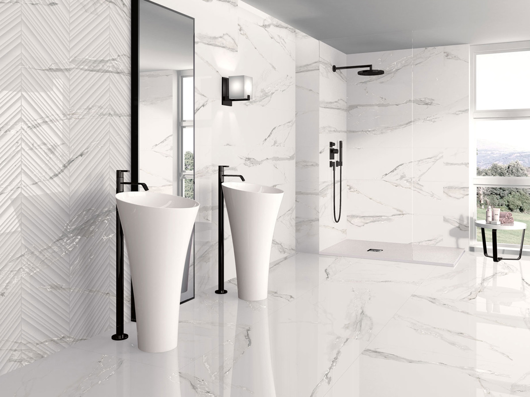 Selecta Carrara White Plus 40x120 / 75x75 Rett. + Insight 40x120 Rett. Rivestimento & Pavimento Pasta Bianca Gres Porcellanato Selecta Carrara White Plus Serie Effetto Marmo Ibero Porcelánico Piastrelle & Mosaici