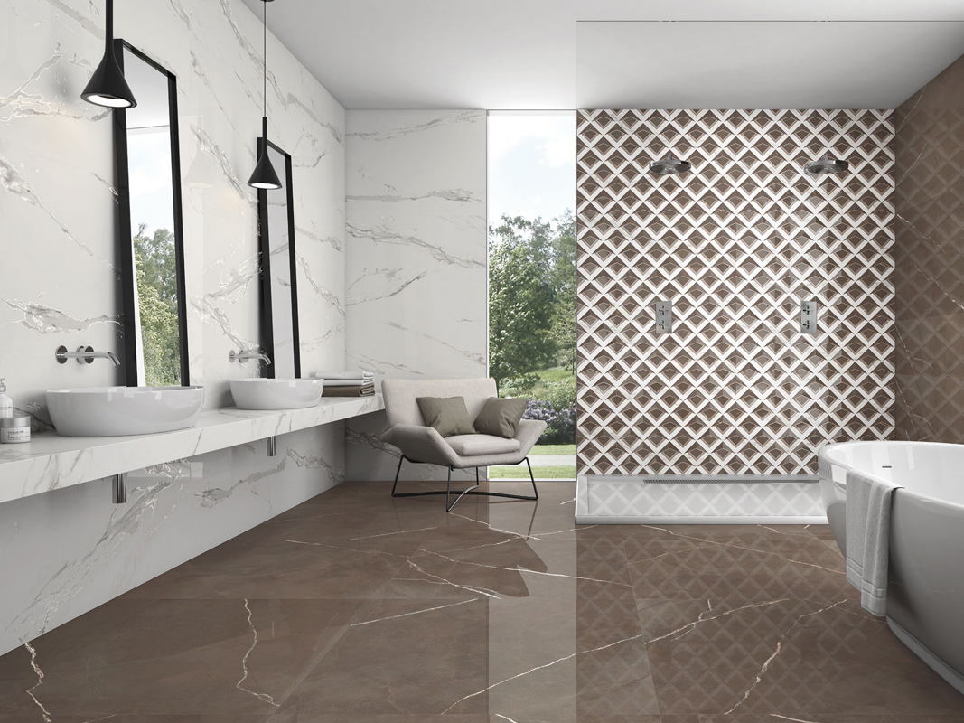 Selecta Pulpis 40x120 Rett. + Decor Praise 40x120 Rett. + Selecta Pulpis 75x75 Rett. Rivestimento & Pavimento Pasta Bianca Gres Porcellanato Selecta Pulpis Serie Effetto Marmo Ibero Porcelánico Piastrelle & Mosaici