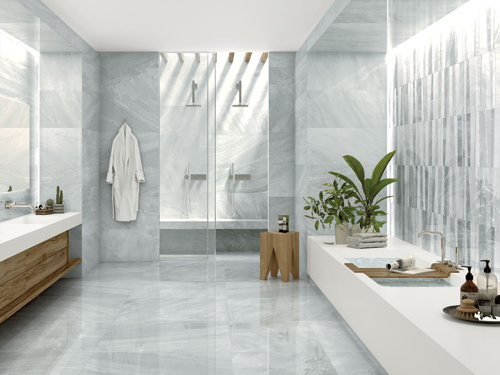 Selecta Silex 40x120 Rett. + Decor Iseo 40x120 Rett. + Selecta Silex 75x75 Rett. Rivestimento & Pavimento Pasta Bianca Gres Porcellanato Selecta Silex Serie Effetto Marmo Ibero Porcelánico Piastrelle & Mosaici