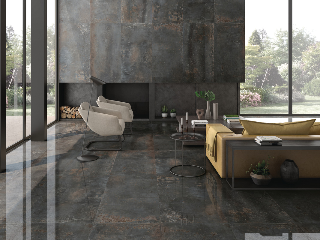 Dark 60x120 Naturale e Lappato Rett. Pavimento Gres Porcellanato Gravity Serie Effetto Metallo Ibero Porcelánico Piastrelle & Mosaici