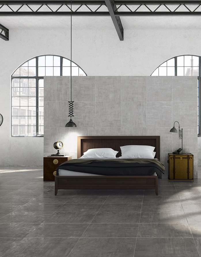 Floor: Anthracite 61x61 Rettificato Wall: Grey 61x61 Rettificato Level Floor Serie Cemento Il Cavallino Ceramiche Piastrelle & Mosaici