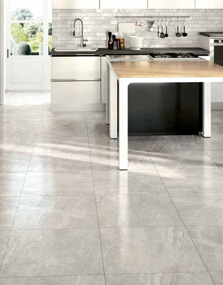 Floor: Grigio 61x61 Rettificato Wall: Manhattan > White Glossy 7,5x30 Athena Serie Marmo Il Cavallino Ceramiche Piastrelle & Mosaici