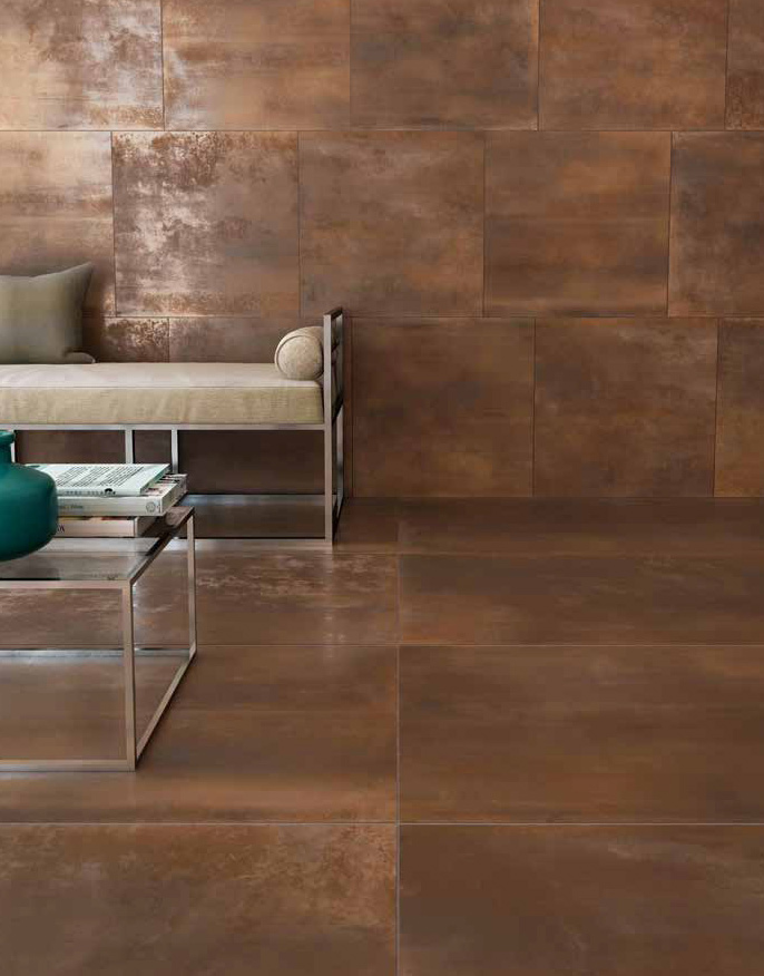 Floor: Bronzo 61x61 Rettificato Wall: Bronzo 61,3x122,6 Rettificato Le Leghe Serie Metallo Il Cavallino Ceramiche Piastrelle & Mosaici