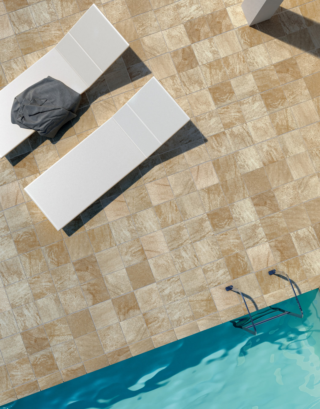 Floor: Beige 30,6x30,6 Naturale Strutturato Bordo Mosso Outdoor + Elemento L Monolitico 15x30x4 Etruria Serie Pietra Il Cavallino Ceramiche Piastrelle & Mosaici