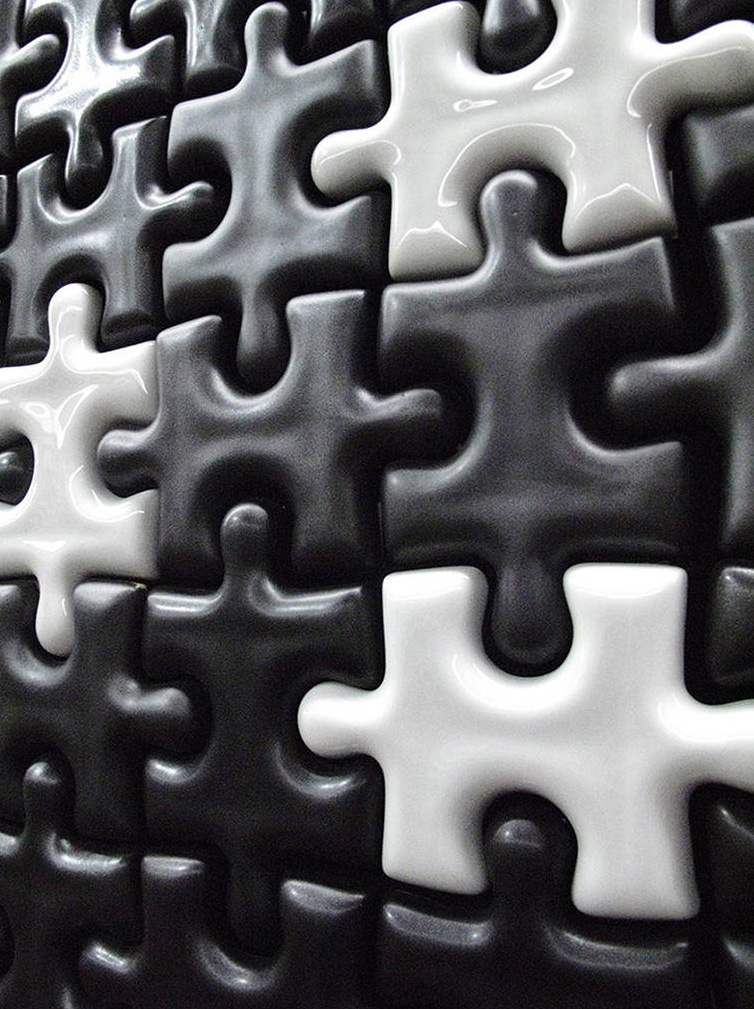 Puzzle Bianco / Nero Supporto Smaltato Lucida / Opaca Serie Aalto Hydre Ston Piastrelle & Mosaici