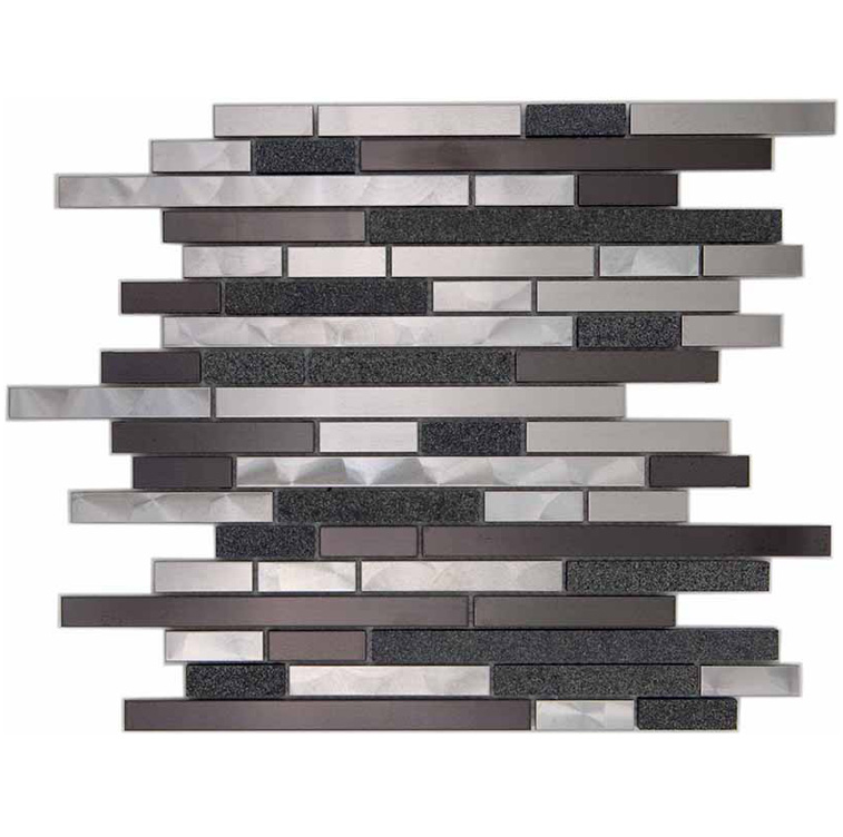 INOX STRIP + BLACK STONE
 Pietra Naturale / Lamina di Acciaio Inox su Supporto Lucida / Satinata Serie Metal Hydre Ston Piastrelle & Mosaici