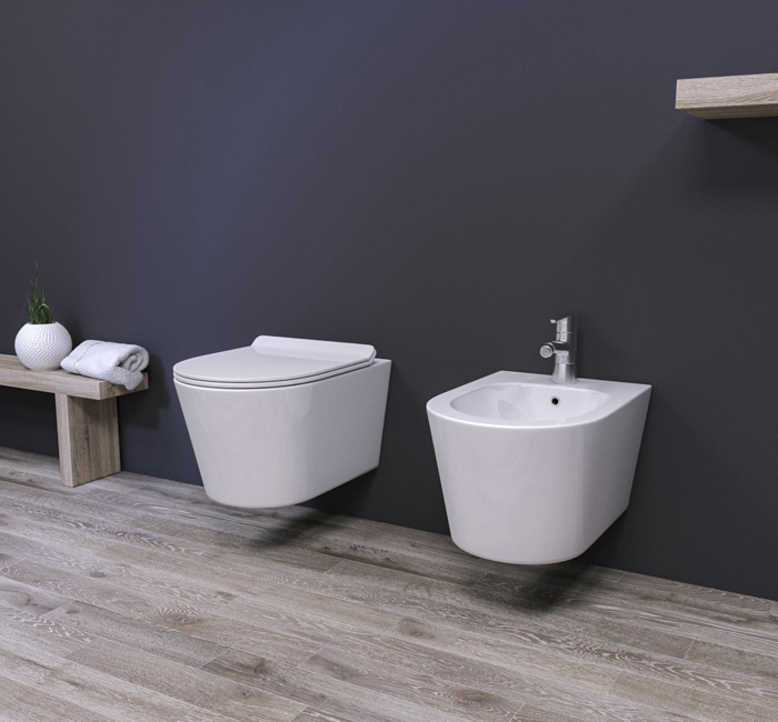 Nemo 52 Traslato Rimfree serie Sanitari Sospesi colore Bianco Lucido Nero Ceramica