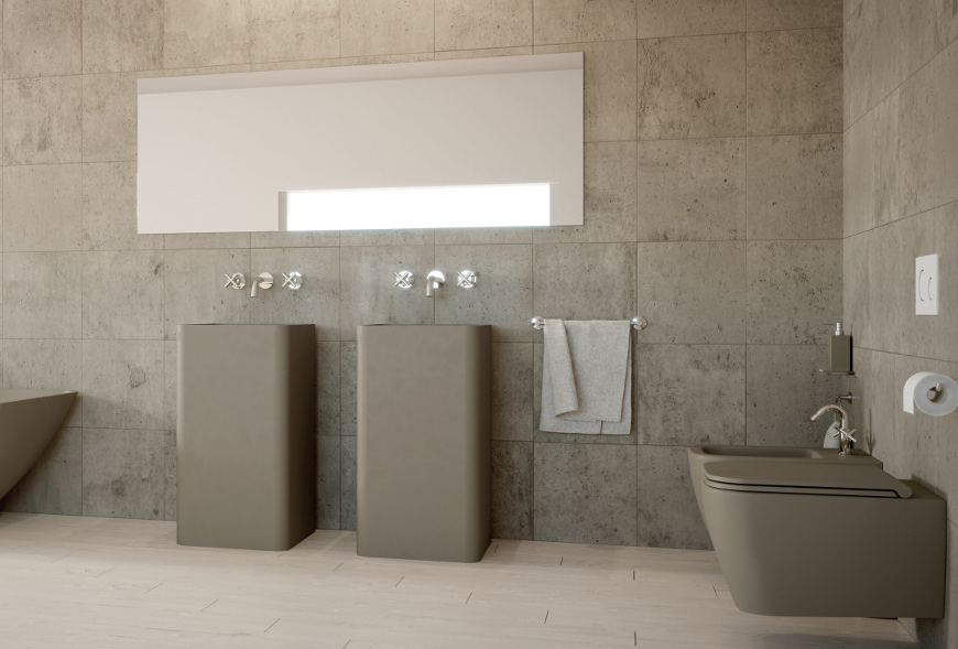 QUADRA RIMLESS serie Sanitari Sospeso colore Sabbia in ceramica Sdr Ceramiche